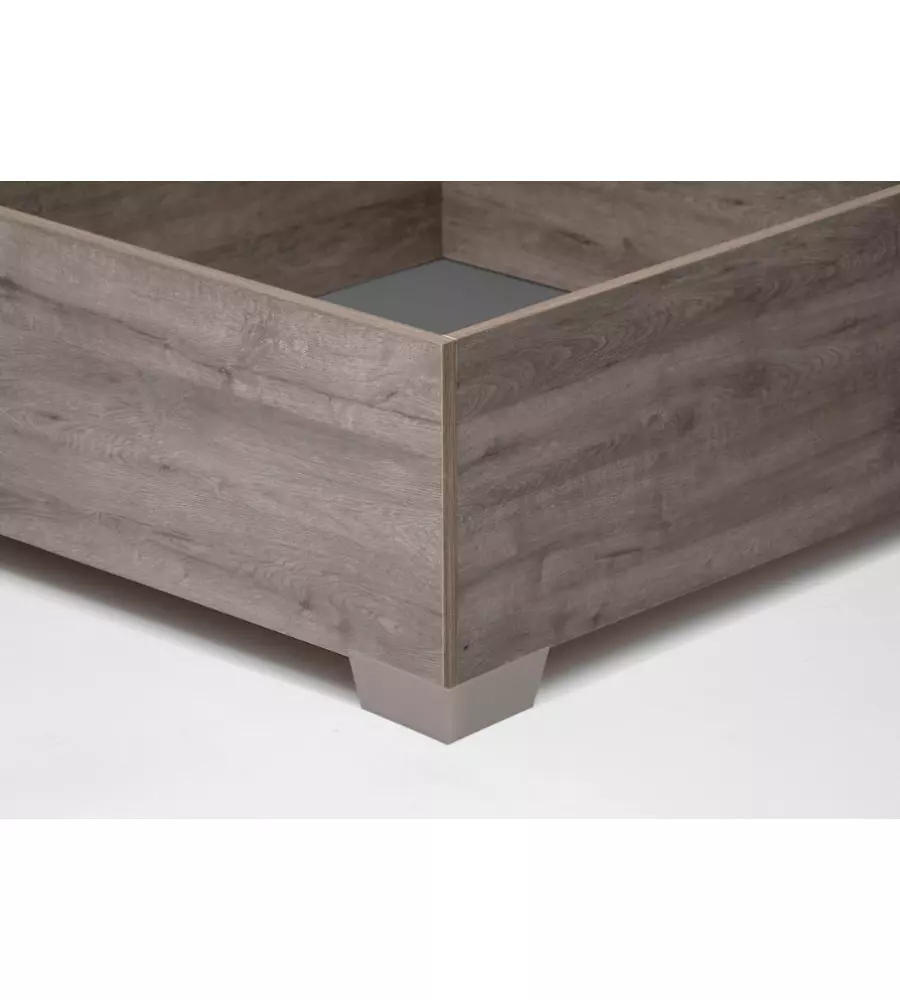 Letto matrimoniale "hi box" rovere grigio con rete, contenitore e piedini 160x190 cm